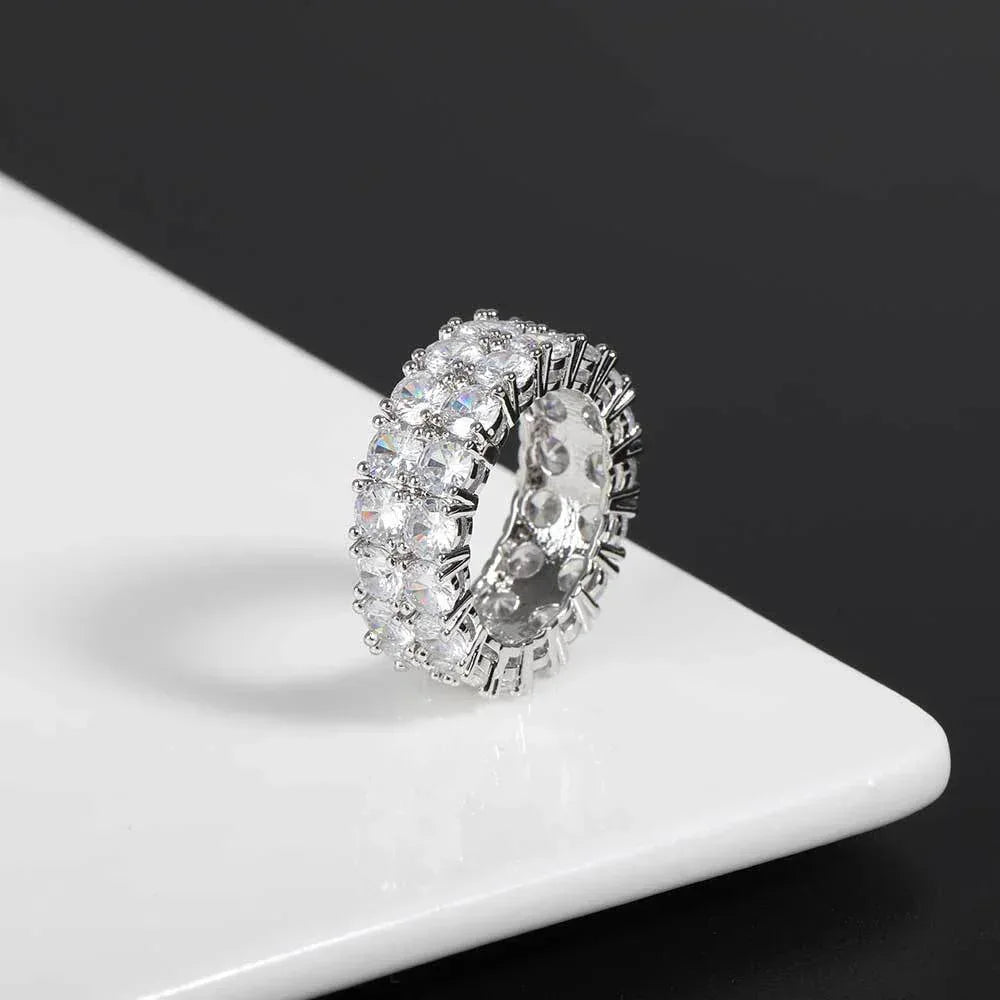 Hollow Double Row Zircon Ring Hip Hop Jewelry Bling Ring for Men | Caratix Jewelry - CaratixJewelry